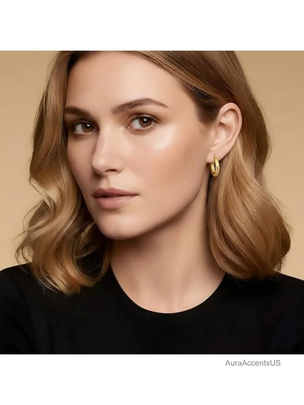 14K Gold Plated Wrinkle Texture Hoop Earrings for Women Hypoallergenic
